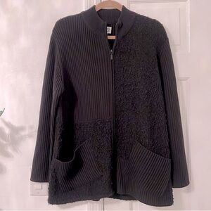 Chico's Design Wool Boucle Zip Up Cardigan Sweater Black